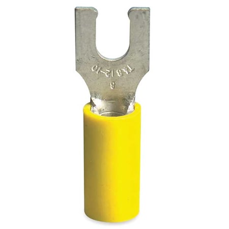 Fork Terminal, #8 Stud Size, 10 AWG, 600 V, Vinyl Insulated, Yellow, Crimp Termination Only, 50 PK MPN:10RC-8FL