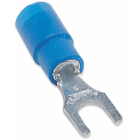 Fork Terminal, #8 Stud Size, 14 AWG, 600 V, Vinyl Insulated, Blue, Crimp Termination Only, 100 PK MPN:14RB-8F