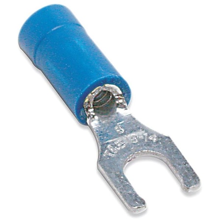 Fork Terminal, #8 Stud Size, 14 AWG, 600 V, Vinyl Insulated, Blue, Crimp Termination Only, 100 PK MPN:14RB-8FL