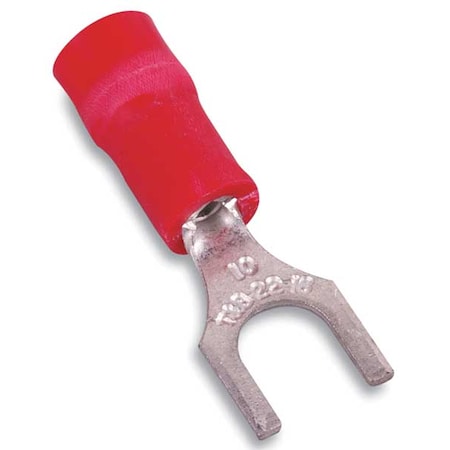 Fork Terminal, #10 Stud Size, 16 AWG, 600 V, Vinyl Insulated, Red, Crimp Termination Only, 100 PK MPN:18RA-10F