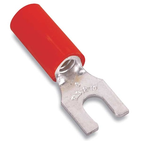 Fork Terminal, #8 Stud Size, 16 AWG, 600 V, Vinyl Insulated, Red, Crimp Termination Only, 100 PK MPN:18RA-8FL