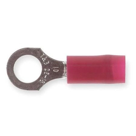 Ring Terminal, #10 Stud Size, 16 AWG, 600 V, Nylon Insulated, Red, Crimp Termination Only, 100 PK MPN:RA18-10
