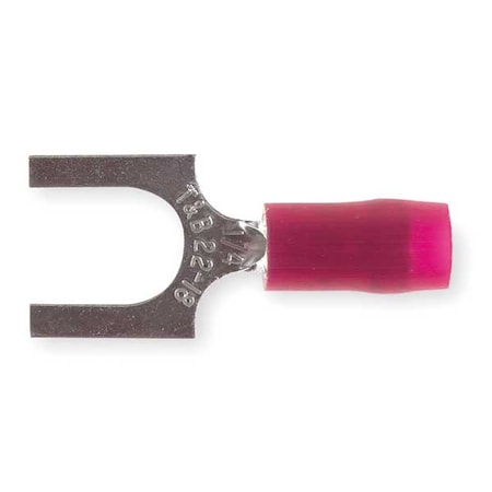 Fork Terminal, 1/4 in Stud Size, 16 AWG, 600 V, Nylon Insulated, Red, Crimp Termination Only MPN:RA18-14F