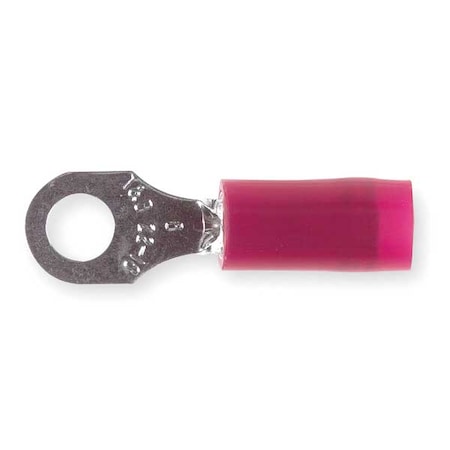 Ring Terminal, #6 Stud Size, 16 AWG, 600 V, Nylon Insulated, Red, Crimp Termination Only, 100 PK MPN:RA18-6