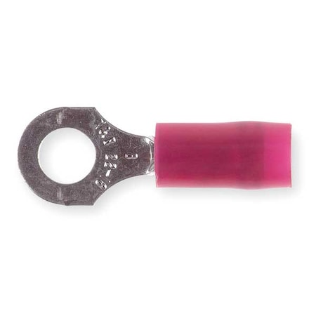 Ring Terminal, #8 Stud Size, 16 AWG, 600 V, Nylon Insulated, Red, Crimp Termination Only, 100 PK MPN:RA18-8