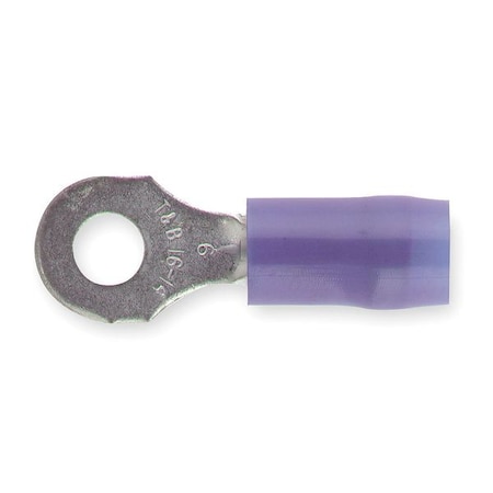Ring Terminal, #6 Stud Size, 14 AWG, 600 V, Nylon Insulated, Blue, Crimp Termination Only, 100 PK MPN:RB14-6