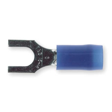 Fork Terminal, #8 Stud Size, 14 AWG, 600 V, Nylon Insulated, Blue, Crimp Termination Only, 100 PK MPN:RB14-8F