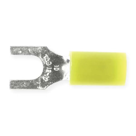 Fork Terminal, #10 Stud Size, 10 AWG, 600 V, Nylon Insulated, Yellow, Crimp Termination Only, 50 PK MPN:RC10-10F