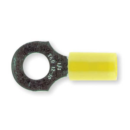 Ring Terminal, 1/4 in Stud Size, 10 AWG, 600 V, Nylon Insulated, Yellow, Crimp Termination Only MPN:RC10-14
