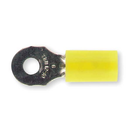 Ring Terminal, #6 Stud Size, 10 AWG, 600 V, Nylon Insulated, Yellow, Crimp Termination Only, 50 PK MPN:RC10-6