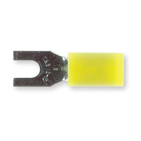 Fork Terminal, #6 Stud Size, 10 AWG, 600 V, Nylon Insulated, Yellow, Crimp Termination Only, 50 PK MPN:RC10-6F