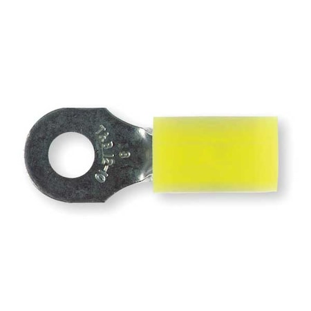 Ring Terminal, #8 Stud Size, 10 AWG, 600 V, Nylon Insulated, Yellow, Crimp Termination Only, 50 PK MPN:RC10-8