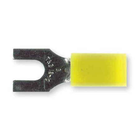 Fork Terminal, #8 Stud Size, 10 AWG, 600 V, Nylon Insulated, Yellow, Crimp Termination Only, 50 PK MPN:RC10-8F