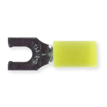 Fork Terminal, #8 Stud Size, 10 AWG, 600 V, Nylon Insulated, Yellow, Crimp Termination Only, 50 PK MPN:RC10-8FL