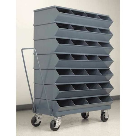 Mobile Sectional Stacking Bin, 37 in W x 18.75 in D x 53.75 in H, 28 Compartments, Gray, Steel MPN:3-328SSMB