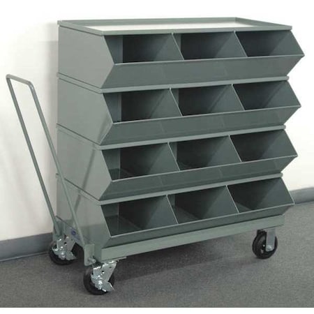 Mobile Sectional Stacking Bin, 37 in W x 20.5 in D x 40.875 in H, 12 Compartments, Gray, Steel MPN:3-412SSMB