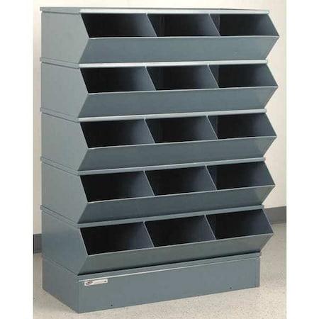 Sectional Stacking Bin, 37 in W x 20.5 in D x 50.375 in H, 15 Compartments, Gray, High Gloss Steel MPN:3-415SSB