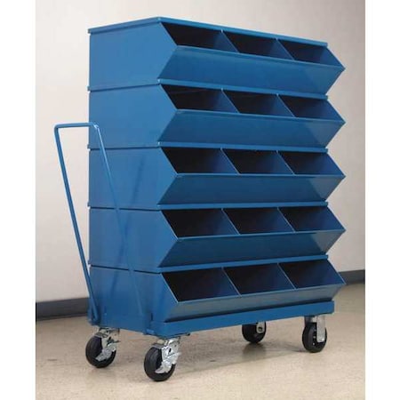 Mobile Sectional Stacking Bin, 37 in W x 20.5 in D x 49.75 in H, 15 Compartments, Blue, Steel MPN:3-415SSMB