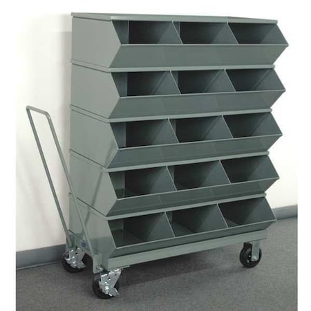 Mobile Sectional Stacking Bin, 37 in W x 20.5 in D x 49.75 in H, 15 Compartments, Gray, Steel MPN:3-415SSMB