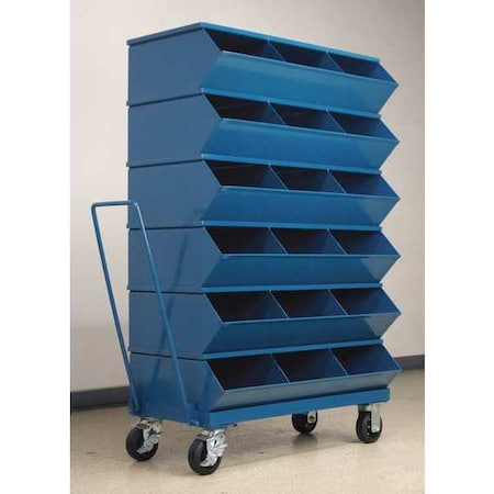 Mobile Sectional Stacking Bin, 37 in W x 20.5 in D x 58-5/8 in H, 18 Compartments, Blue, Steel MPN:3-418SSMB