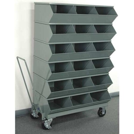 Mobile Sectional Stacking Bin, 37 in W x 20.5 in D x 58-5/8 in H, 18 Compartments, Gray, Steel MPN:3-418SSMB
