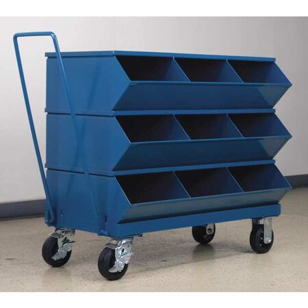 Mobile Sectional Stacking Bin, 37 in W x 20.5 in D x 32 in H, 9 Compartments, Blue, Steel MPN:3-49SSMB