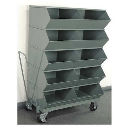 Mobile Sectional Stacking Bin, 37 in W x 24 in D x 58-5/8 in H, 10 Compartments, Gray, Steel MPN:3-510SSMB