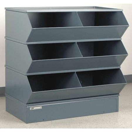 Sectional Stacking Bin, 37 in W x 24 in D x 38-5/8 in H, 6 Compartments, Gray, High Gloss Steel MPN:3-56SSB