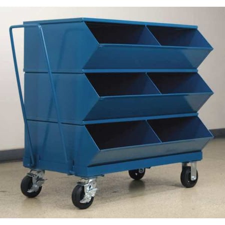 Mobile Sectional Stacking Bin, 37 in W x 24 in D x 37.875 in H, 6 Compartments, Blue, Steel MPN:3-56SSMB