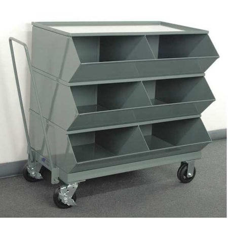 Mobile Sectional Stacking Bin, 37 in W x 24 in D x 37.875 in H, 6 Compartments, Gray, Steel MPN:3-56SSMB