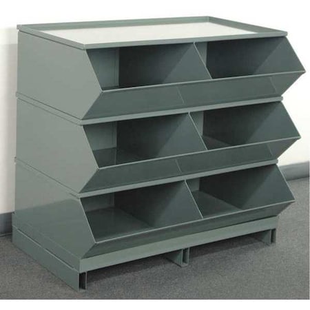 Pallet Sectional Stacking Bin, 37 in W x 24 in D x 35.125 in H, 6 Compartments, Gray, Steel MPN:3-56SSPB