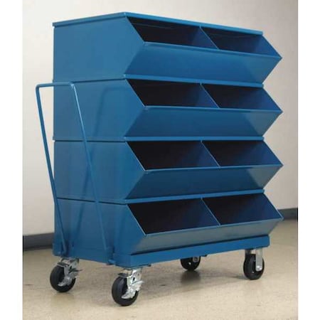 Mobile Sectional Stacking Bin, 37 in W x 24 in D x 48.25 in H, 8 Compartments, Blue, Steel MPN:3-58SSMB