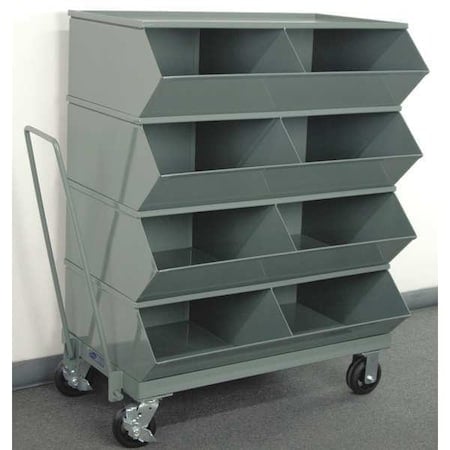 Mobile Sectional Stacking Bin, 37 in W x 24 in D x 48.25 in H, 8 Compartments, Gray, Steel MPN:3-58SSMB