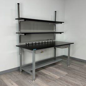 Stackbin® Pre-Configured Lab Workbench #2 with Drawers & Overhead Shelving 48