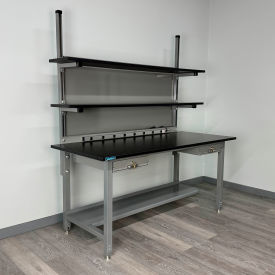 Stackbin® Pre-Configured Lab Workbench #2 with Drawers & Overhead Shelving 72