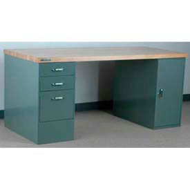 Stackbin Workbench Pedestal Workbench Butcher Block Square Edge 48