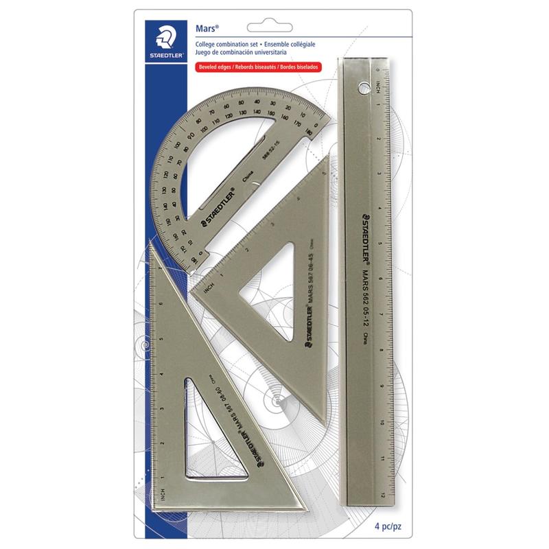 Staedtler Mars College Combination Set With Ruler, Protractor, Triangles MPN:56932BK