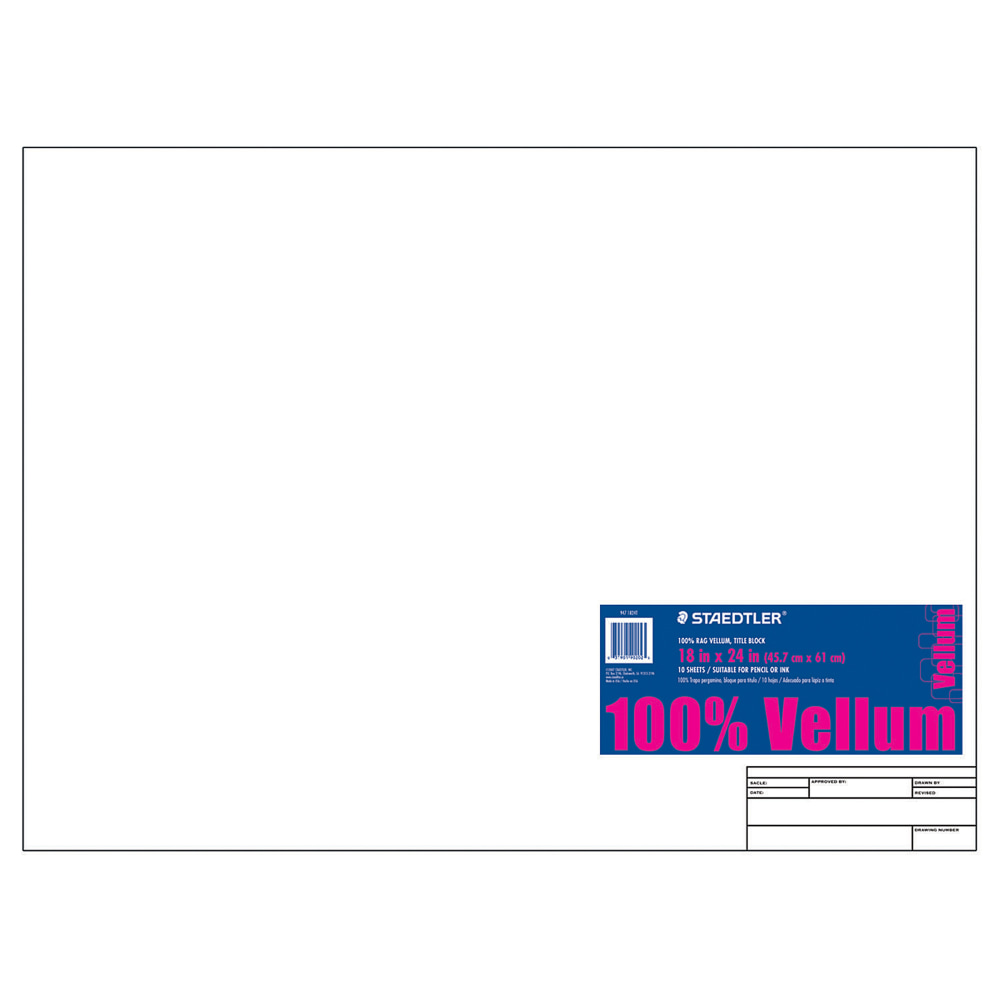 Staedtler Vellum Paper With Title Block & Border, 18in x 24in, 10 Sheets, White MPN:947 1824T US
