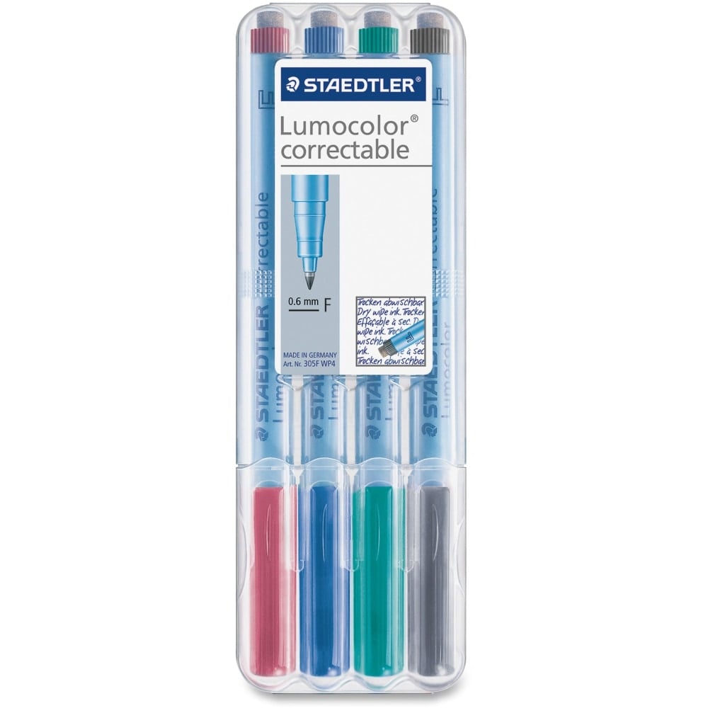 Lumocolor Correctable Marker Pens - Fine Marker Point - 0.6 mm Marker Point Size - Refillable - Assorted - Polypropylene Barrel - 4 / Set MPN:305FWP41