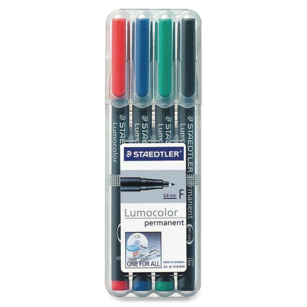 Staedtler Mars Lumocolor Permanent Markers, Fine Point, Assorted Colors, Pack Of 4 MPN:318WP4