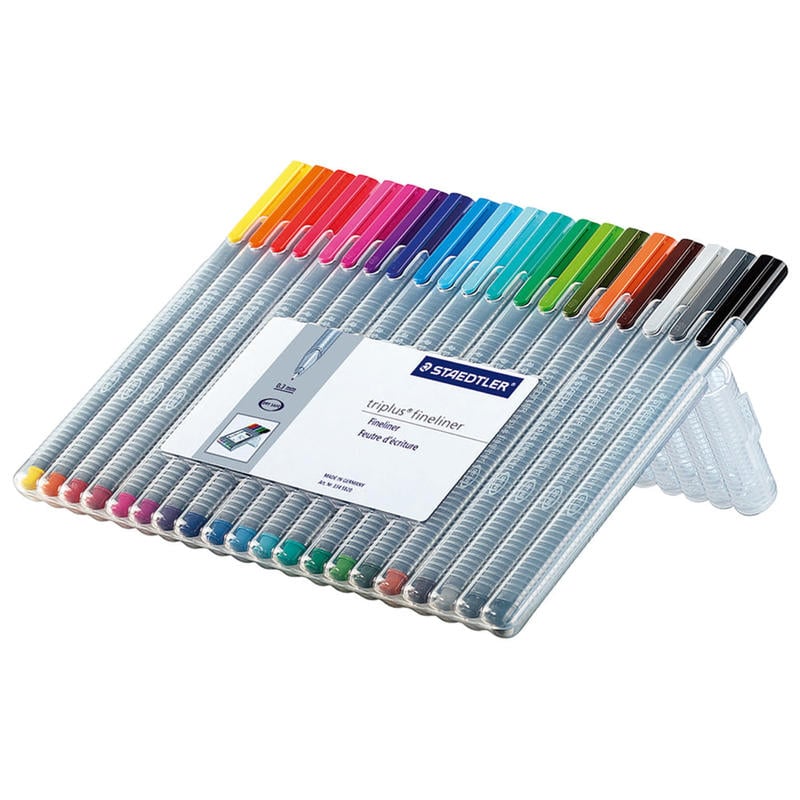 Staedtler Triplus Fineliner Porous Point Pens, Fine Point, 0.3 mm, Gray Barrel, Assorted Ink Colors, Pack Of 20 MPN:334SB20US