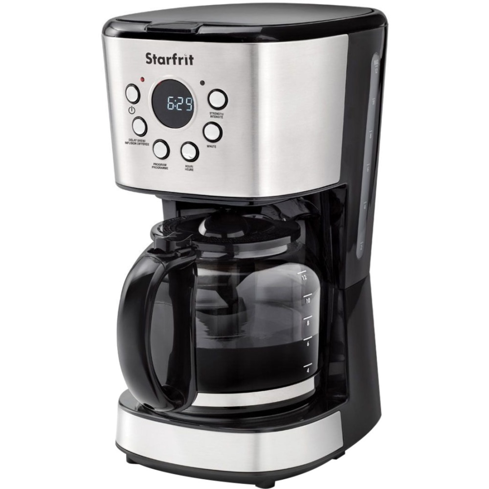 Starfrit 12-Cup Programmable 900-Watt Drip Coffee Maker Machine, Stainless Steel & Black MPN:024001-002-0000