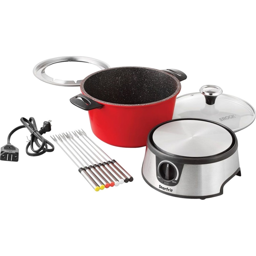 Starfrit THE ROCK 3.2-Quart Electric Fondue Set, 8-9/16inH x 11-3/4inW x 7inD, Red MPN:024704-002-0000