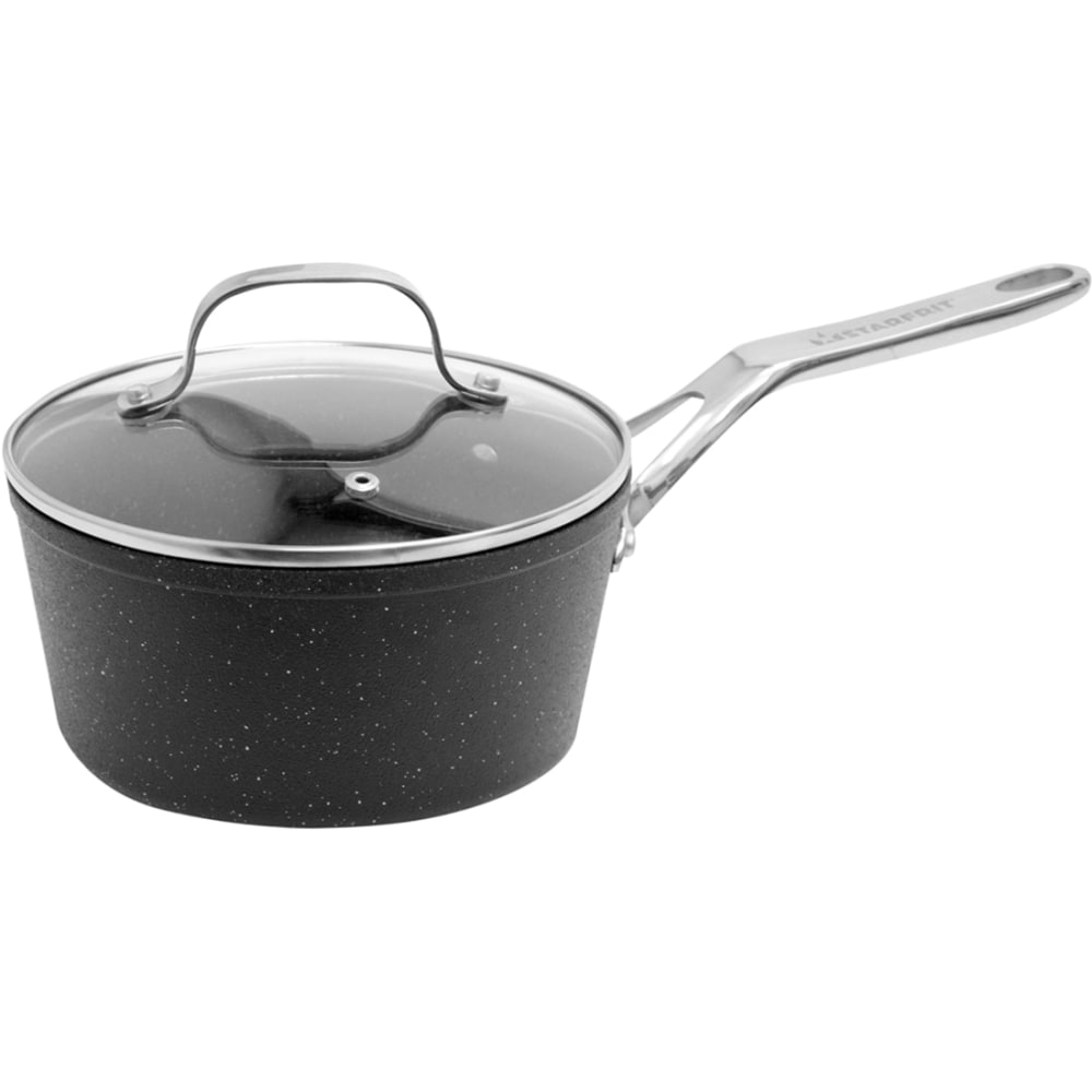 THE ROCK By Starfrit Aluminum Nonstick Saucepan With Glass Lid & Stainless Steel Handles, 3 Qt, Black MPN:060316-004-0000