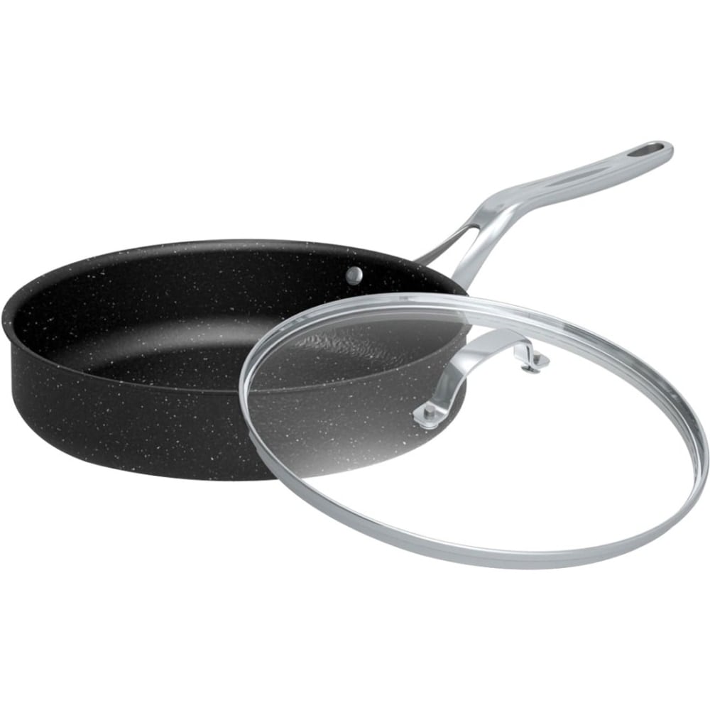 THE ROCK By Starfrit Aluminum Nonstick Deep Saute Pan With Glass Lid & Stainless Steel Handles, 11in, Black MPN:060318-003-0000
