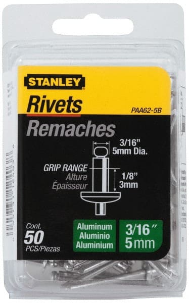 Color Coded Blind Rivet: Aluminum Body, Aluminum Mandrel MPN:PAA62-5B - Pkg Qty 50