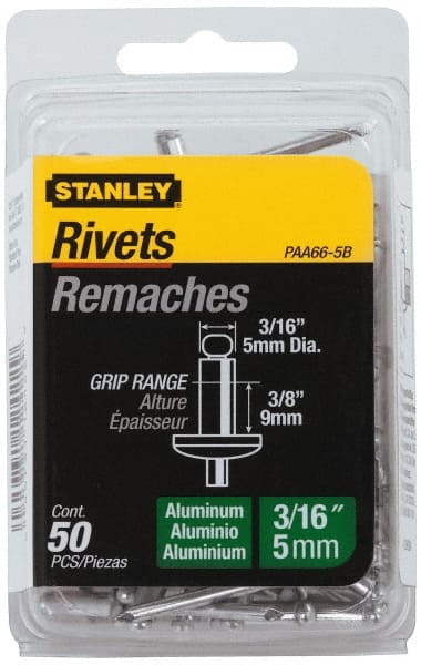 Color Coded Blind Rivet: Aluminum Body, Aluminum Mandrel MPN:PAA66-5B - Pkg Qty 50
