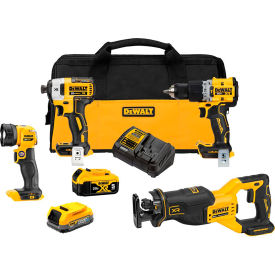 DeWalt® 20V MAX XR® 4-Tool Combo Kit Hammer Drill/Driver/Impact Driver/Reciprocating Saw DCK449E1P1