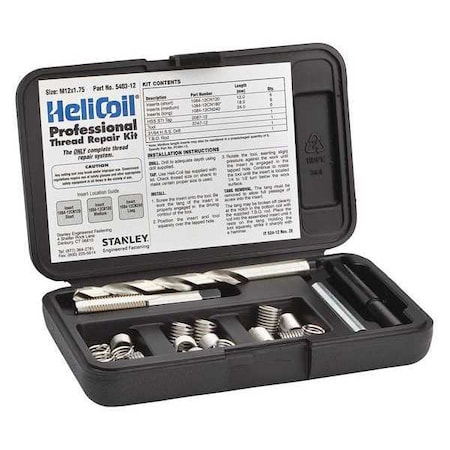 Free-Running Helical Insert Repair Kit, Helical Inserts, M12-1.75, Plain 18-8 Stainless Steel MPN:5403-12