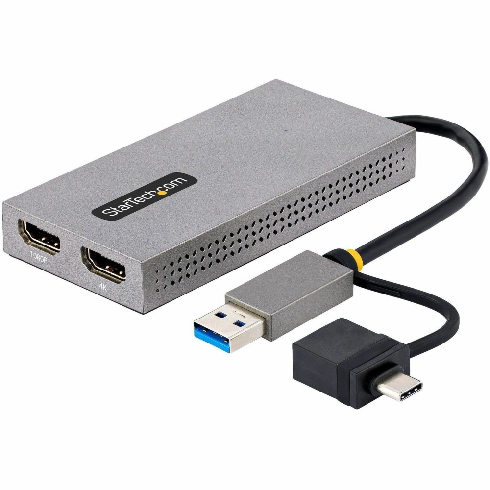 StarTech.com USB to Dual HDMI Adapter, USB A/C to 2x HDMI Displays (1x 4K30, 1x 1080p), USB 3.0 to HDMI Converter, 4in/11cm Cable, Win/Mac MPN:107B-USB-HDMI